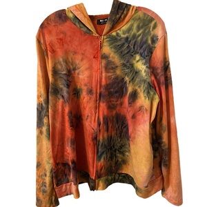 Jolie & Joy by FCT with Love Orange Tie Dyed Long Sleeves Zip Up Hoodie.
